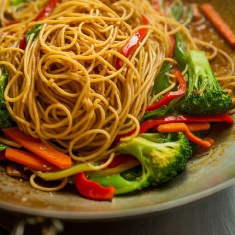 Spaghetti Stir-Fry in a wok