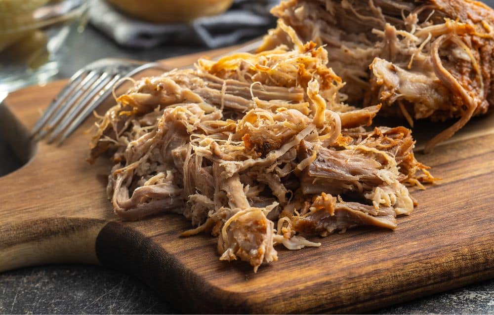 pulled pork on cutting board